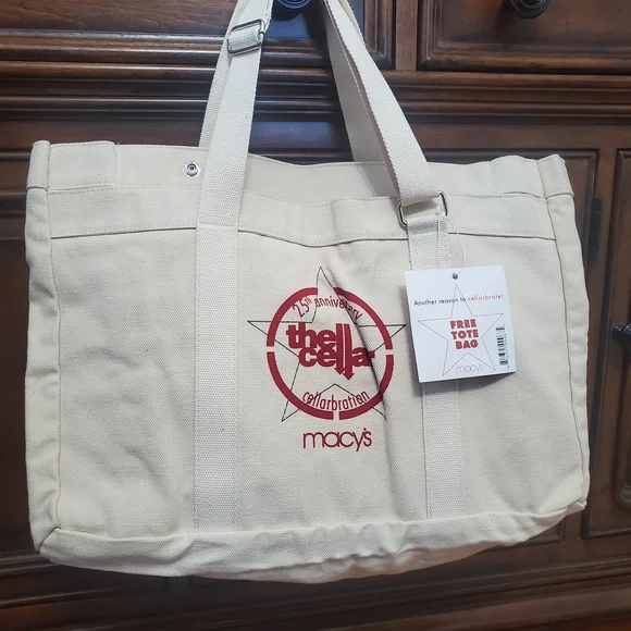 NEW Macy's 25th An8versary The CellarCream Tote Shoulder CottonBag Womens